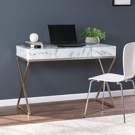 Faux Marble Writing Desk with Storage By Homeroots | Desks | Modishstore