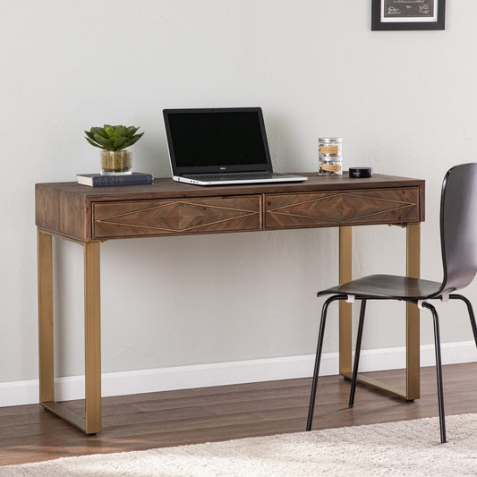 Shades of Brown and Gold Reclaimed Wooden Desk By Homeroots | Desks | Modishstore
