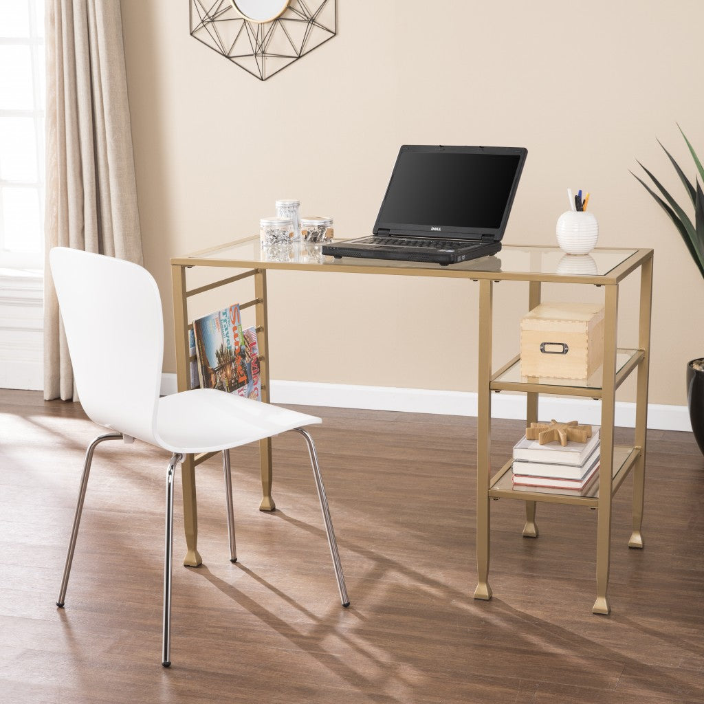 Matt Gold and Glass Writing Desk By Homeroots | Desks | Modishstore