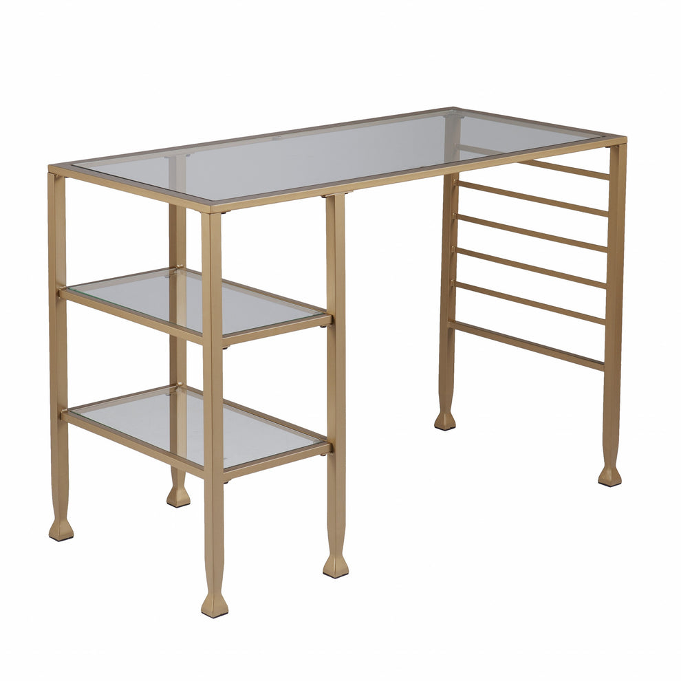 Matt Gold and Glass Writing Desk By Homeroots | Desks | Modishstore - 3
