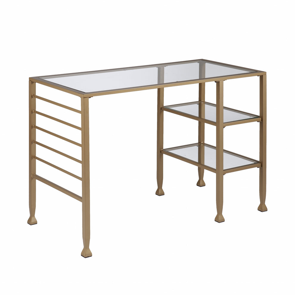 Matt Gold and Glass Writing Desk By Homeroots | Desks | Modishstore - 7