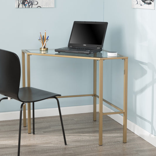 Soft Gold Metal and Glass Corner Desk By Homeroots | Desks | Modishstore