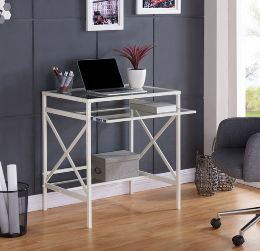 White Metal and Glass Compact Desk By Homeroots | Desks | Modishstore