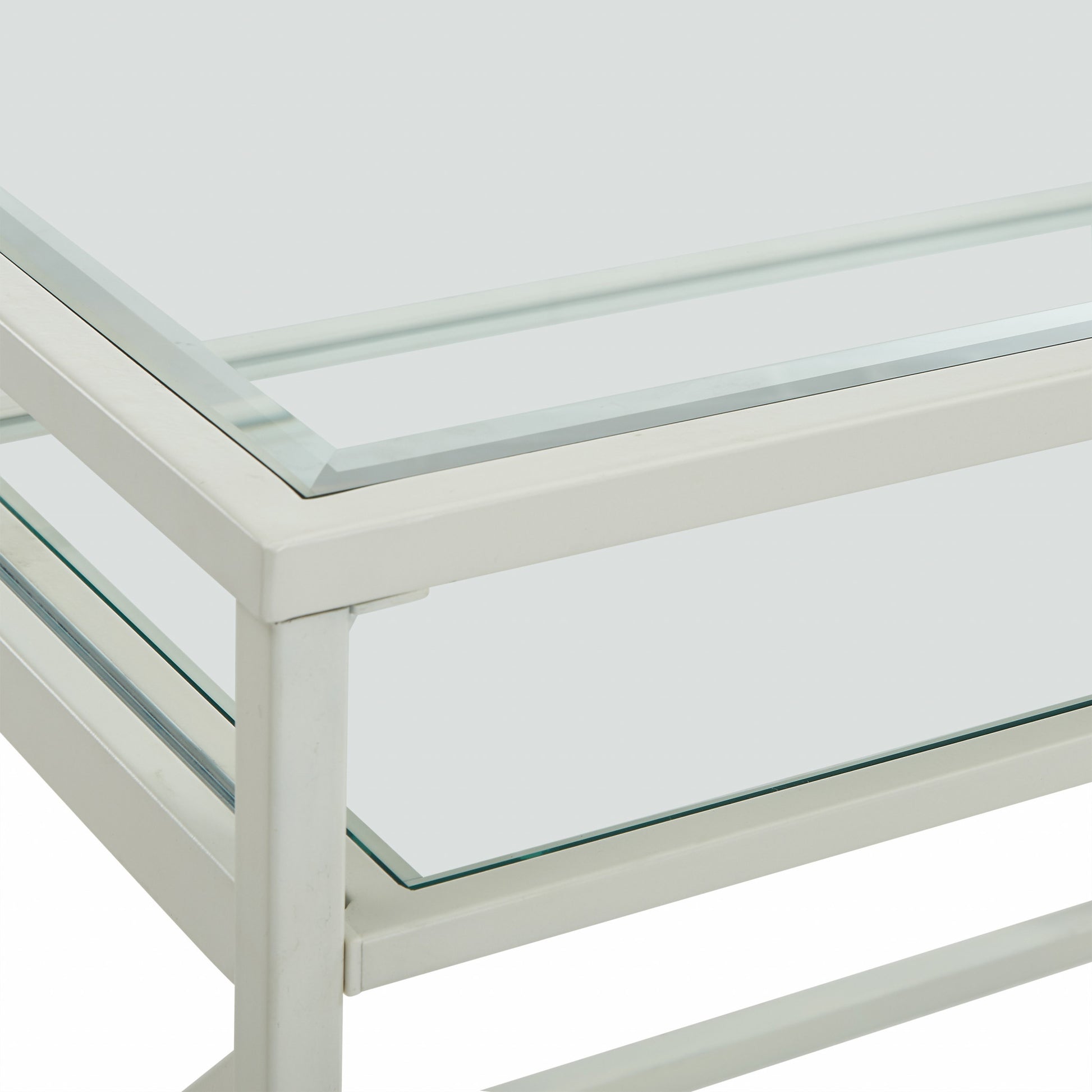 White Metal and Glass Compact Desk By Homeroots | Desks | Modishstore - 2