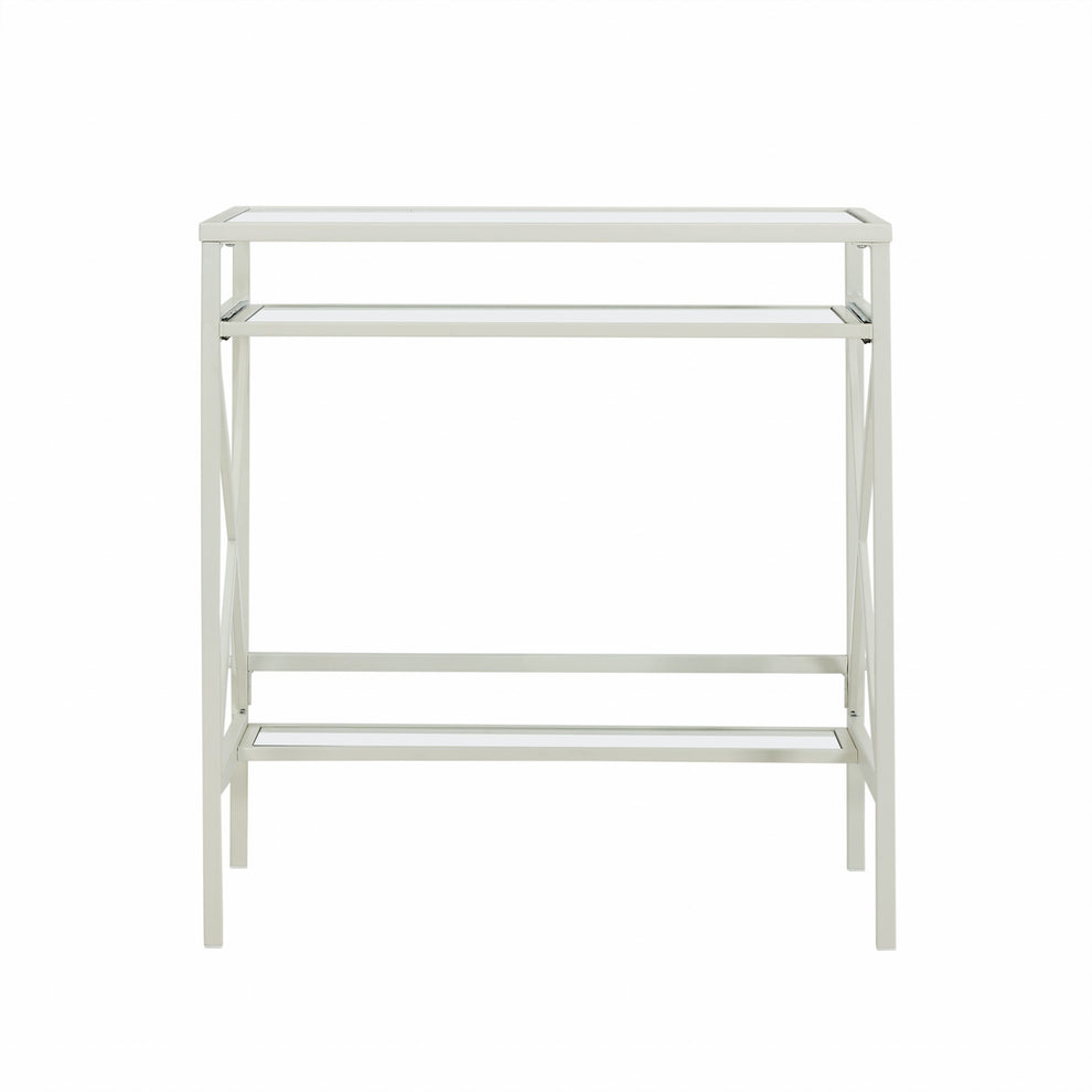White Metal and Glass Compact Desk By Homeroots | Desks | Modishstore - 4