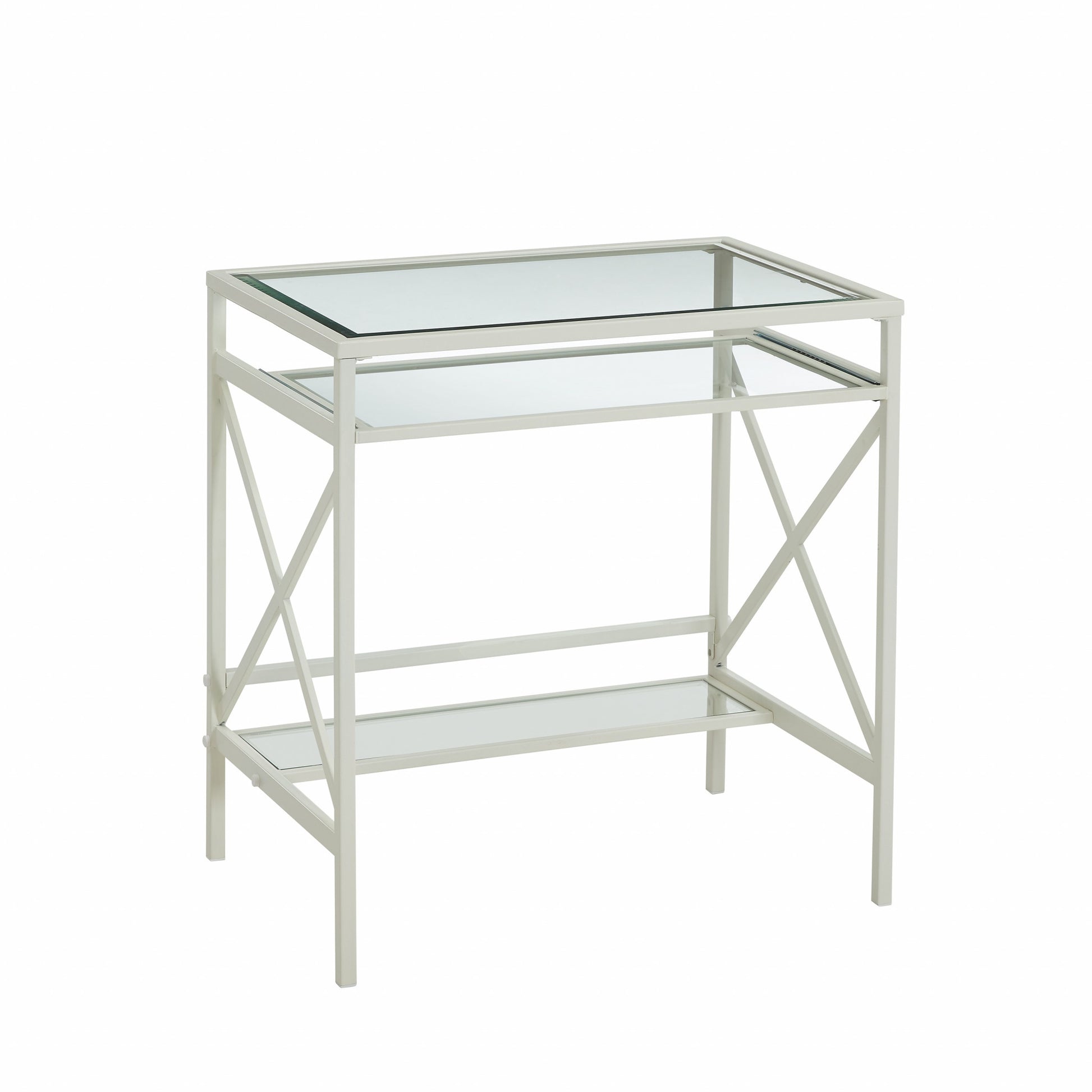 White Metal and Glass Compact Desk By Homeroots | Desks | Modishstore - 5