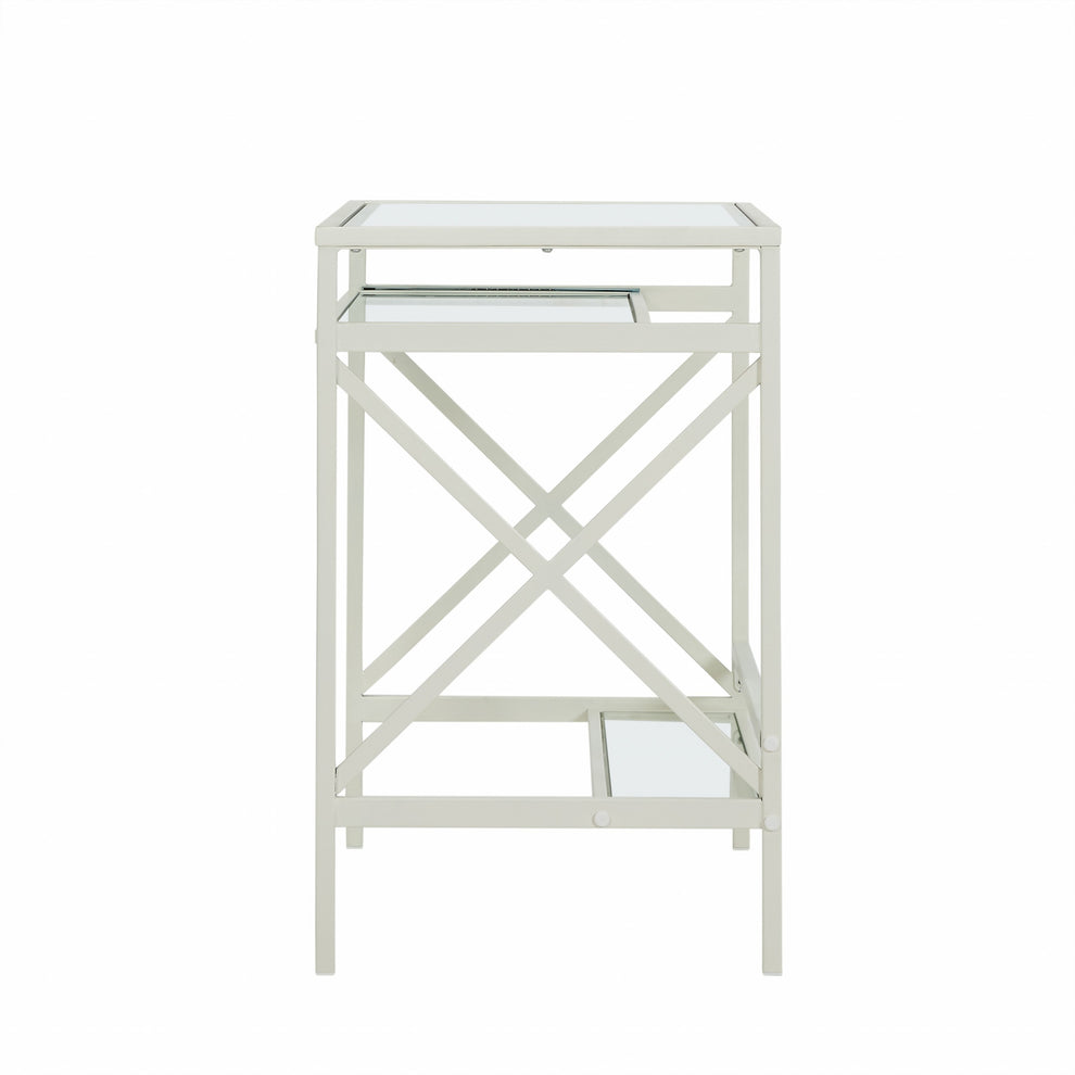 White Metal and Glass Compact Desk By Homeroots | Desks | Modishstore - 6