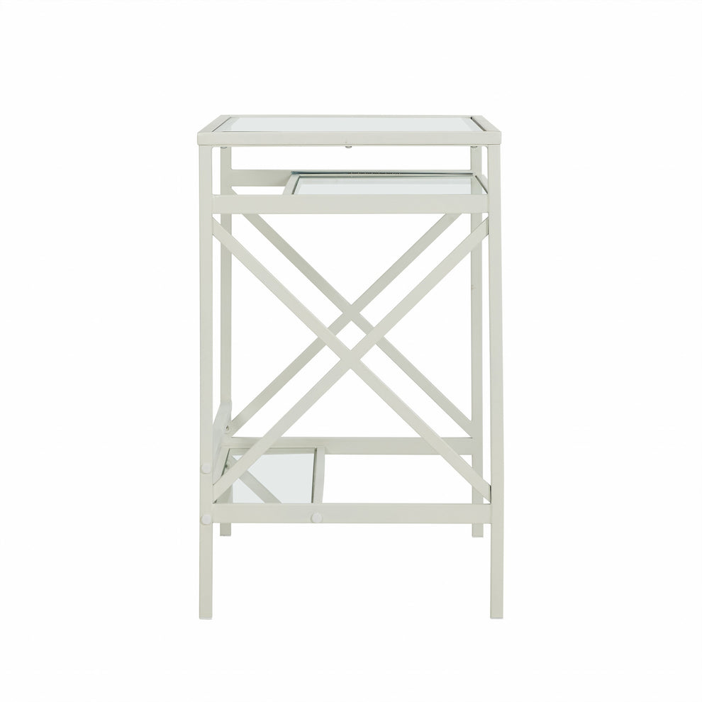 White Metal and Glass Compact Desk By Homeroots | Desks | Modishstore - 7
