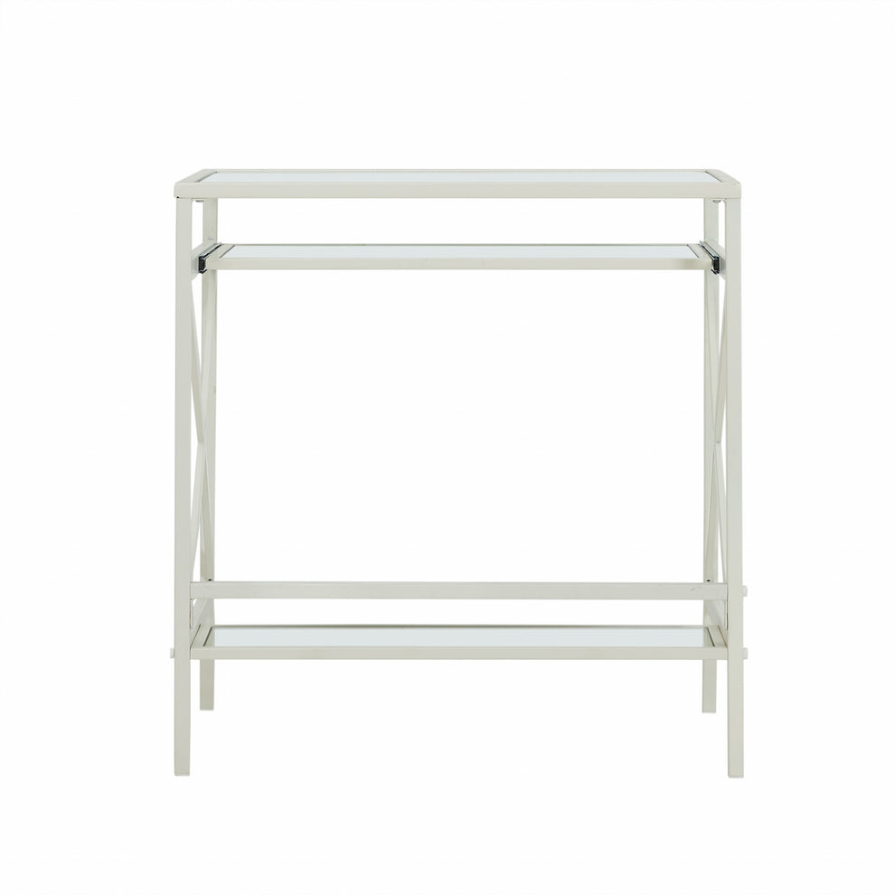 White Metal and Glass Compact Desk By Homeroots | Desks | Modishstore - 8