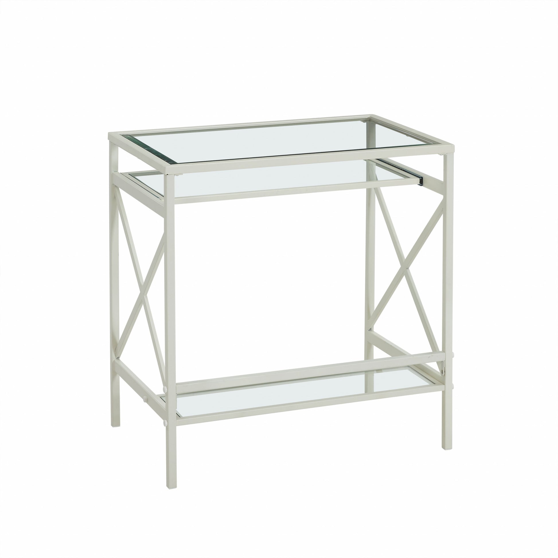 White Metal and Glass Compact Desk By Homeroots | Desks | Modishstore - 9