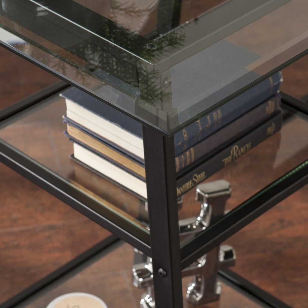 Black A Frame Metal and Glass Writing Desk By Homeroots | Desks | Modishstore - 2