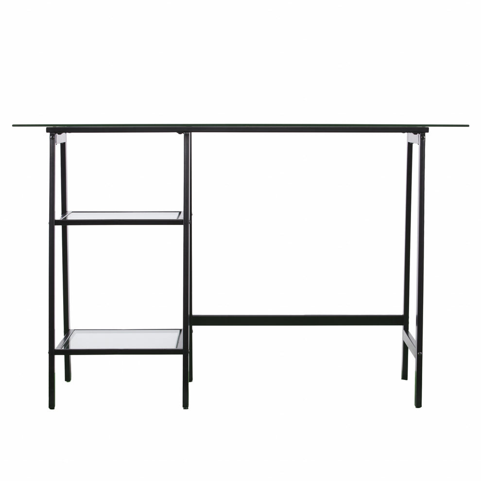 Black A Frame Metal and Glass Writing Desk By Homeroots | Desks | Modishstore - 4
