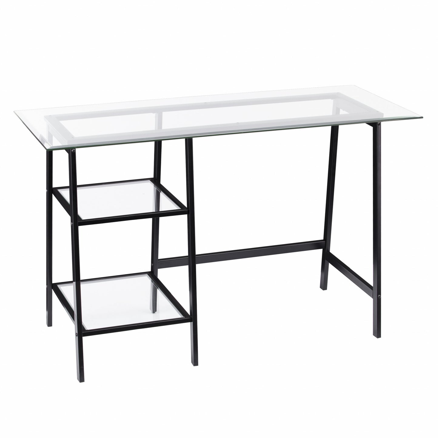 Black A Frame Metal and Glass Writing Desk By Homeroots | Desks | Modishstore - 5