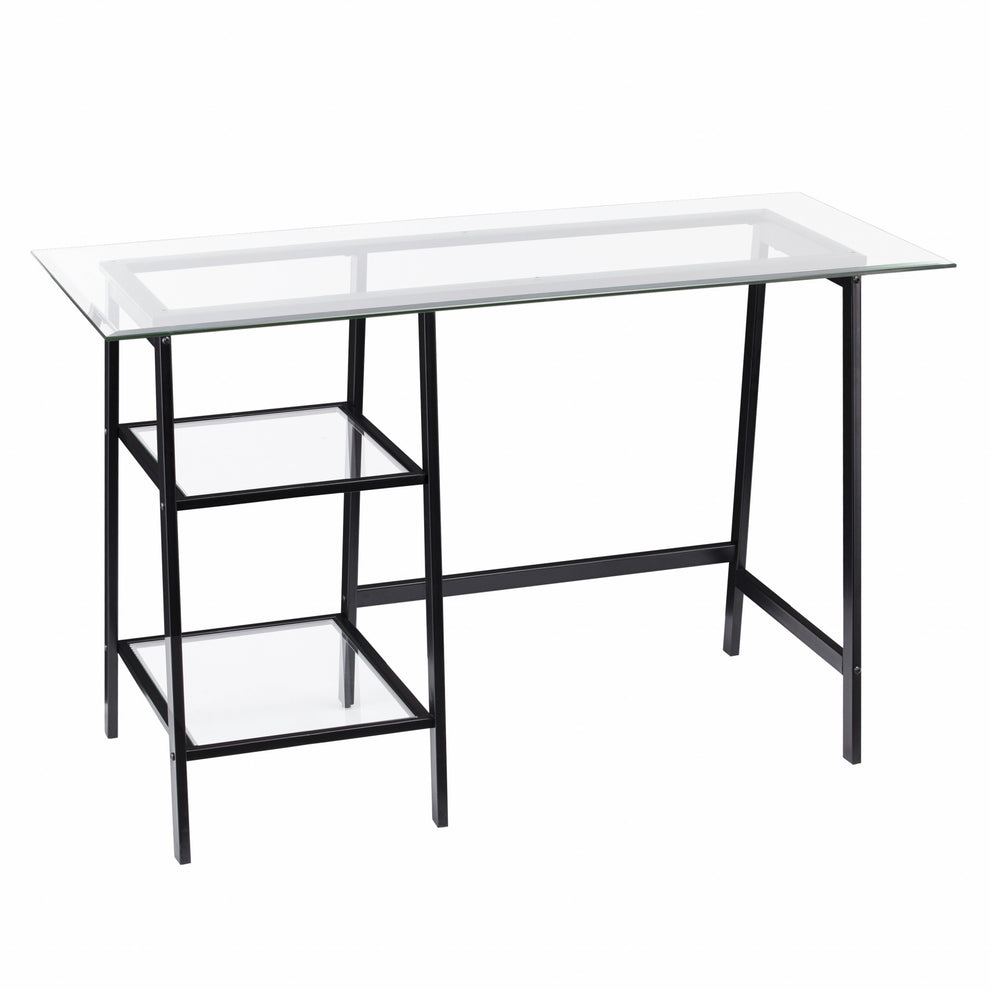 Black A Frame Metal and Glass Writing Desk By Homeroots | Desks | Modishstore - 5