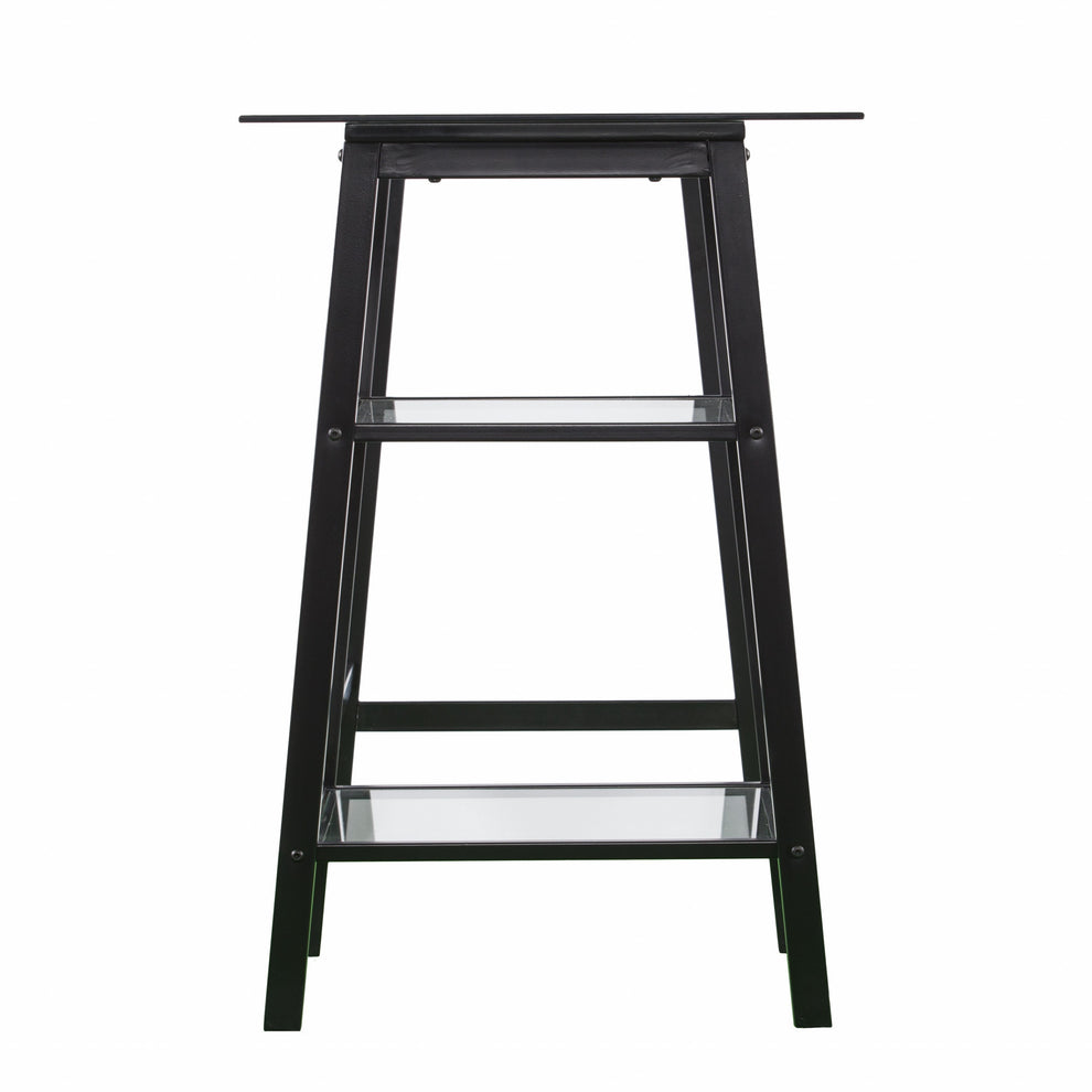 Black A Frame Metal and Glass Writing Desk By Homeroots | Desks | Modishstore - 7