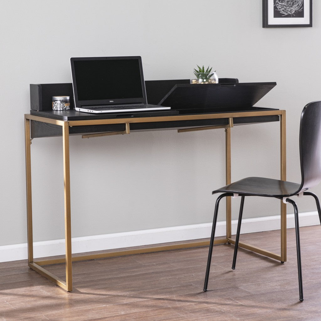 Modern Farmhouse Maple and Black Lift Top Adjustable Desk By Homeroots | Desks | Modishstore - 2