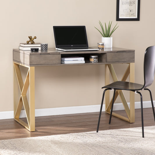 Modern Gray and Gold Writing Desk with Storage By Homeroots | Desks | Modishstore