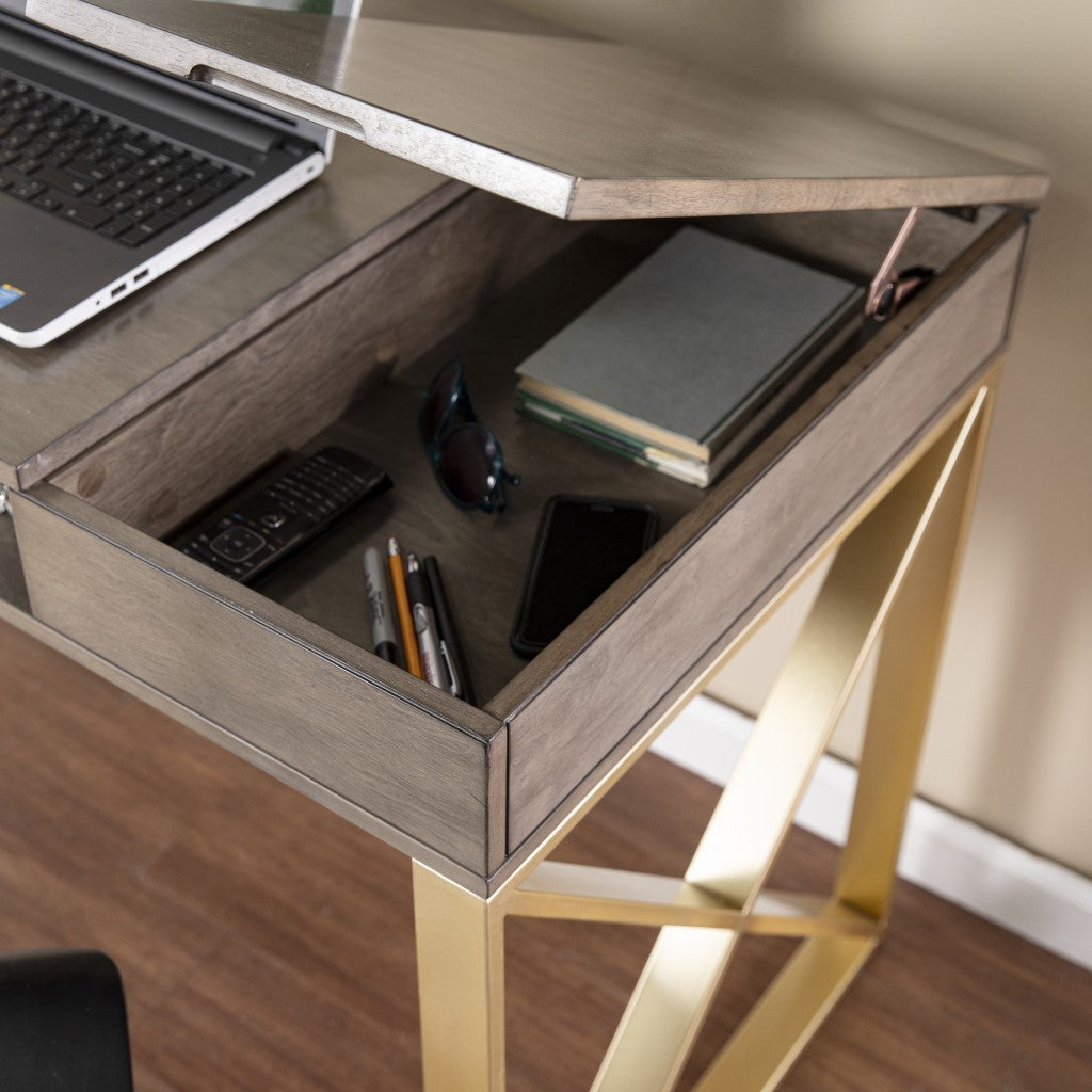 Modern Gray and Gold Writing Desk with Storage By Homeroots | Desks | Modishstore - 2