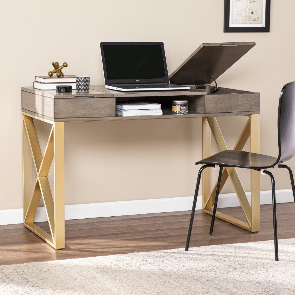 Modern Gray and Gold Writing Desk with Storage By Homeroots | Desks | Modishstore - 3