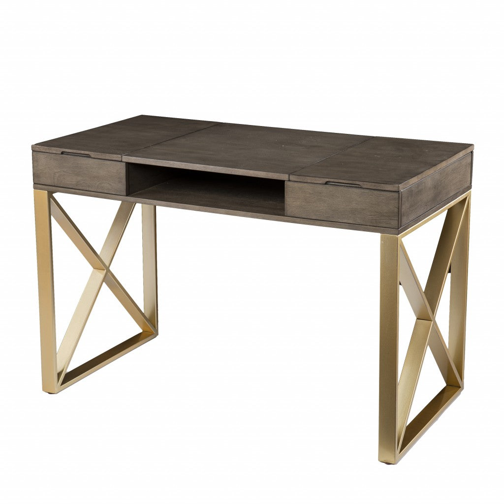 Modern Gray and Gold Writing Desk with Storage By Homeroots | Desks | Modishstore - 5
