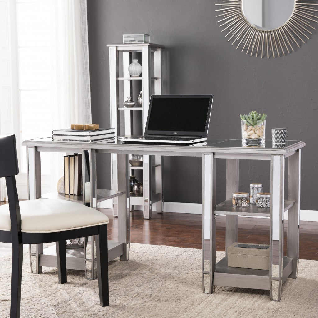 Matte Silver Mirrored Desk By Homeroots | Desks | Modishstore