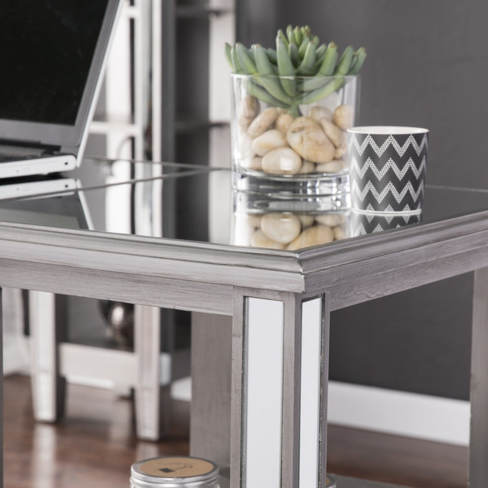 Matte Silver Mirrored Desk By Homeroots | Desks | Modishstore - 2