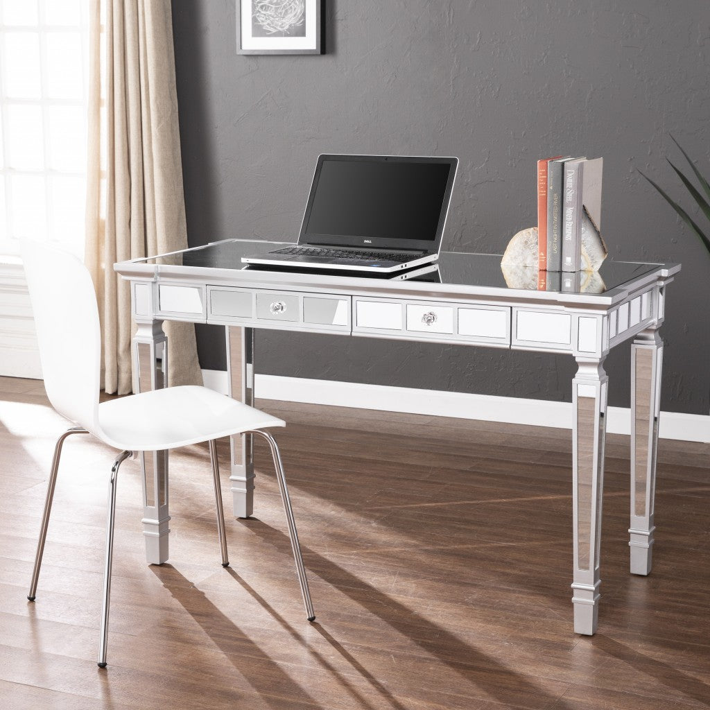 Silver Mirrored Writing Desk with Drawers By Homeroots | Desks | Modishstore