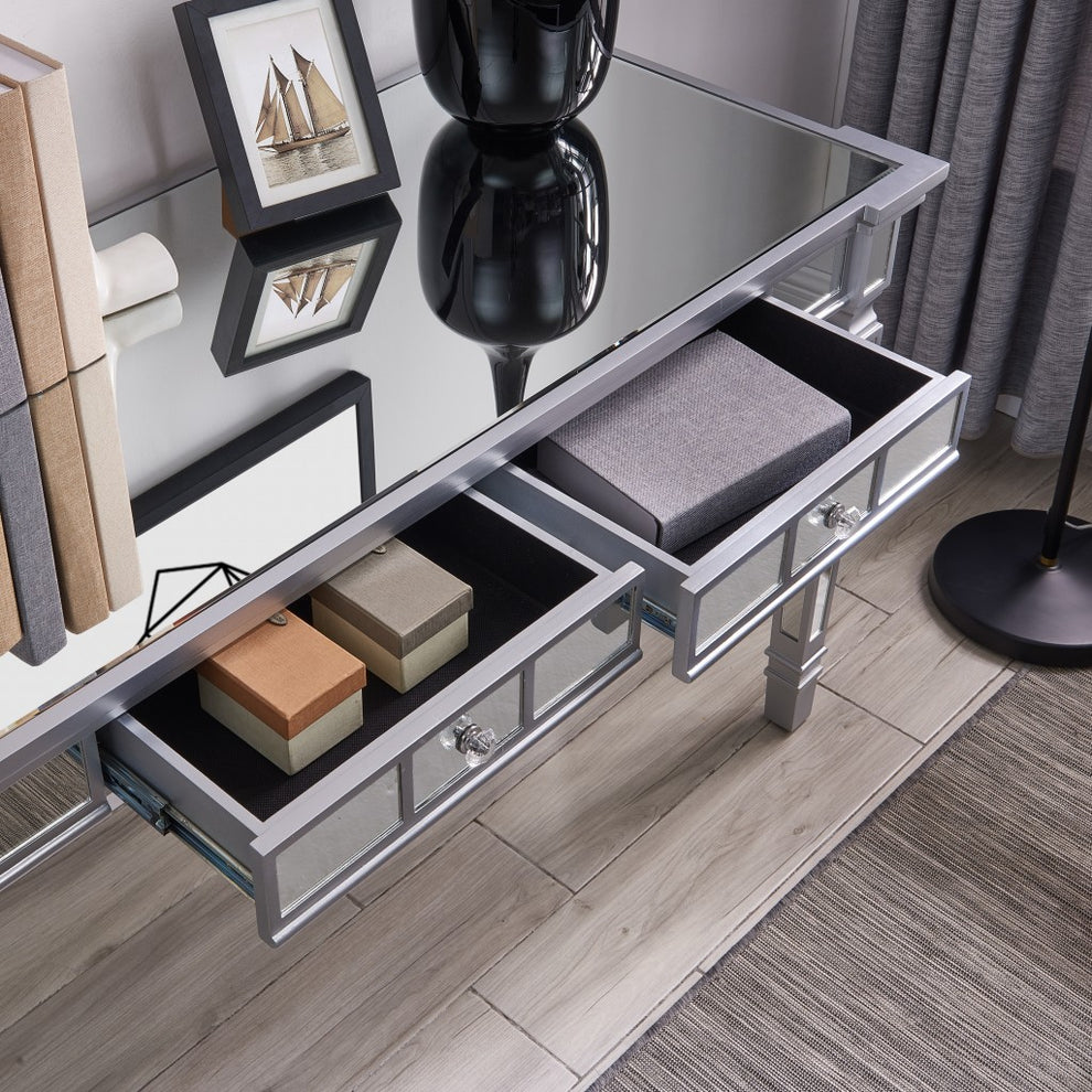 Silver Mirrored Writing Desk with Drawers By Homeroots | Desks | Modishstore - 2