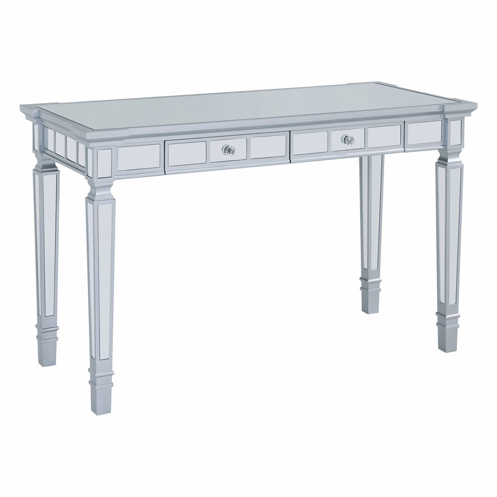 Silver Mirrored Writing Desk with Drawers By Homeroots | Desks | Modishstore - 5