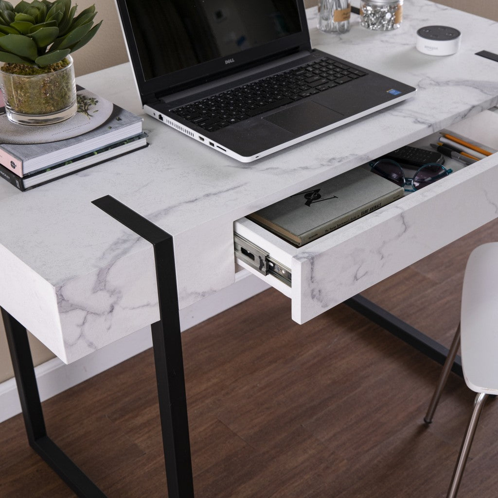 White Faux Marble Topped Desk By Homeroots | Desks | Modishstore - 2