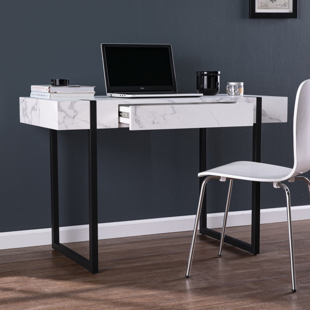 White Faux Marble Topped Desk By Homeroots | Desks | Modishstore - 3