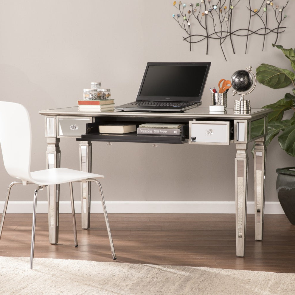 Silver Matte Mirrored Writing Desk By Homeroots | Desks | Modishstore - 2