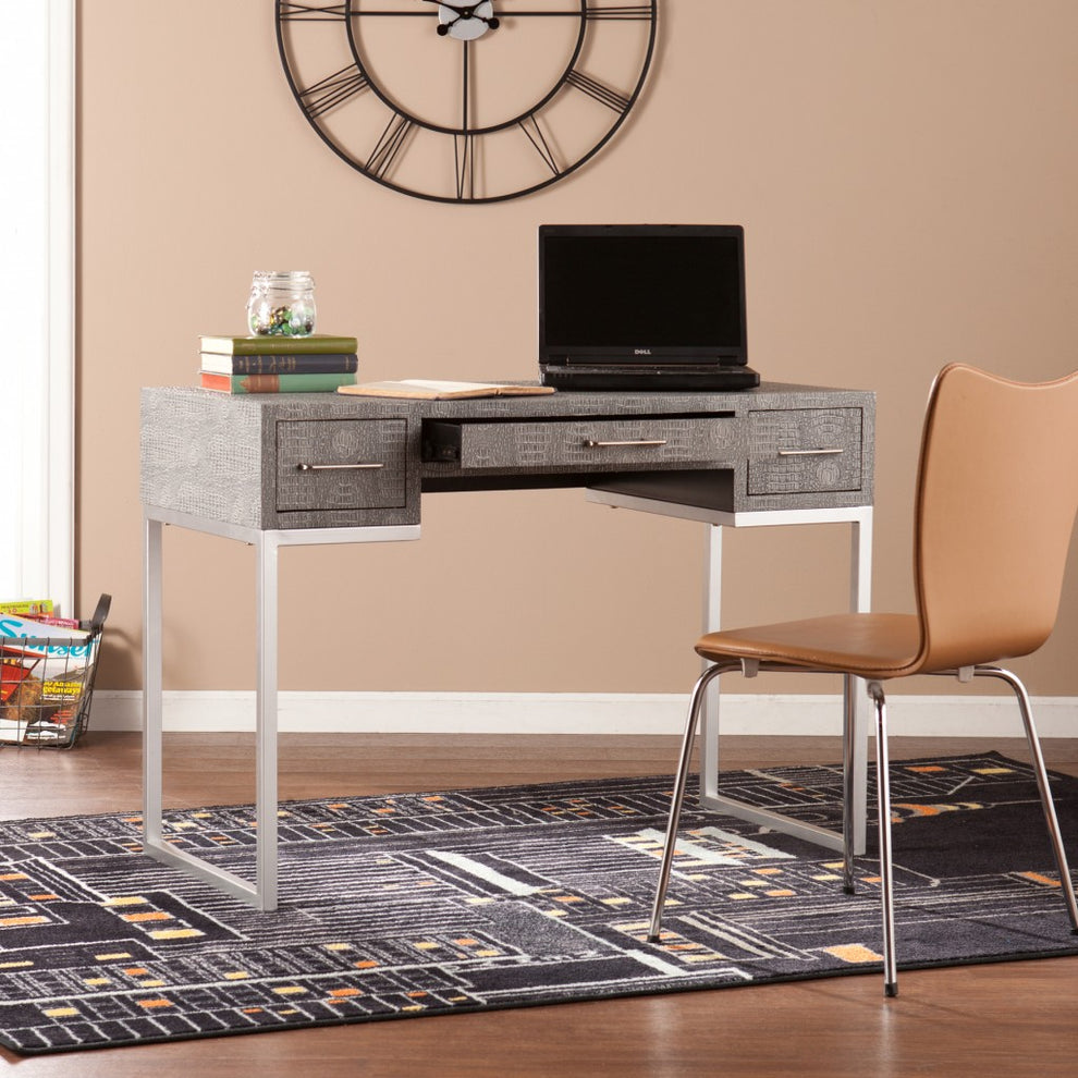 Modern Gray and Silver Faux Snakeskin Desk By Homeroots | Desks | Modishstore - 3