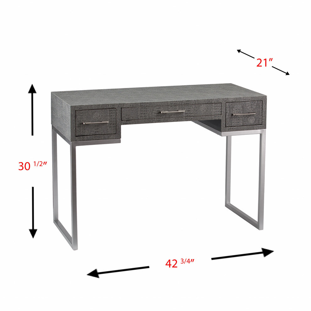 Modern Gray and Silver Faux Snakeskin Desk By Homeroots | Desks | Modishstore - 5