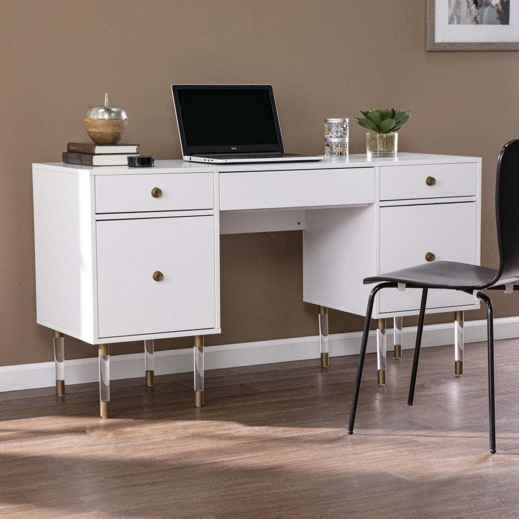 White Wood and Acrylic Writing Desk By Homeroots | Desks | Modishstore