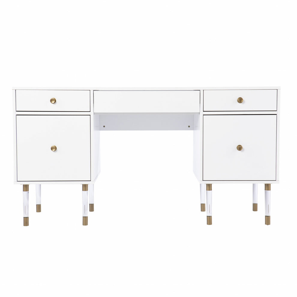 White Wood and Acrylic Writing Desk By Homeroots | Desks | Modishstore - 4