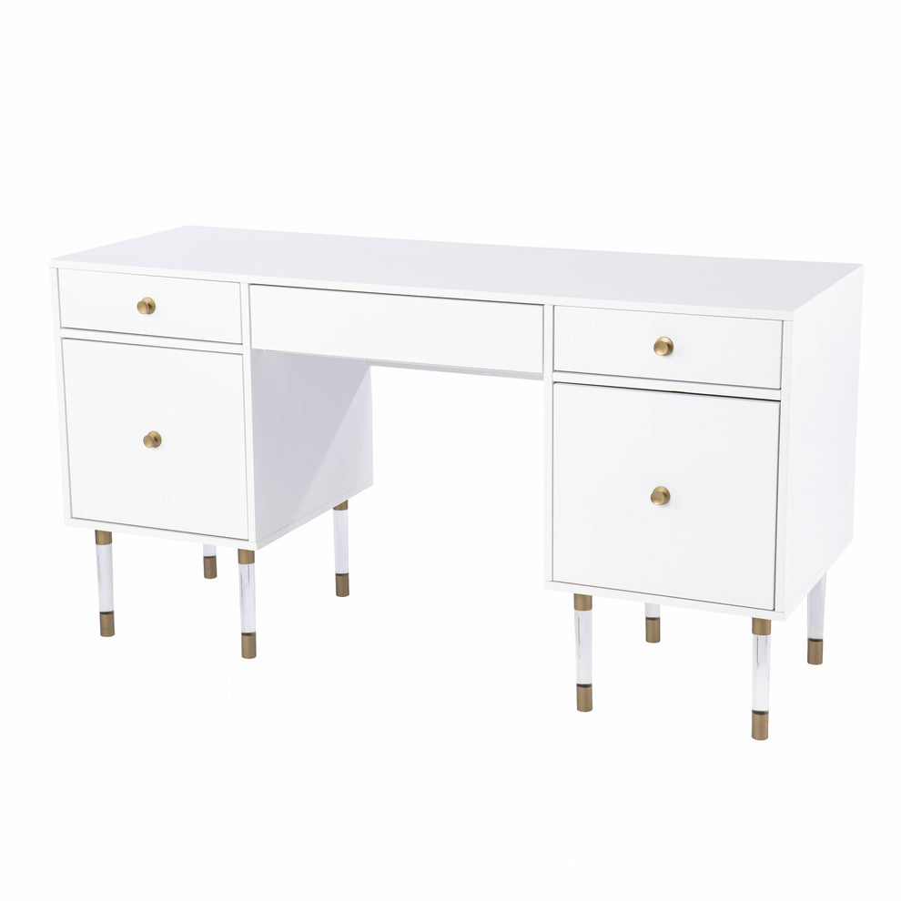White Wood and Acrylic Writing Desk By Homeroots | Desks | Modishstore - 5