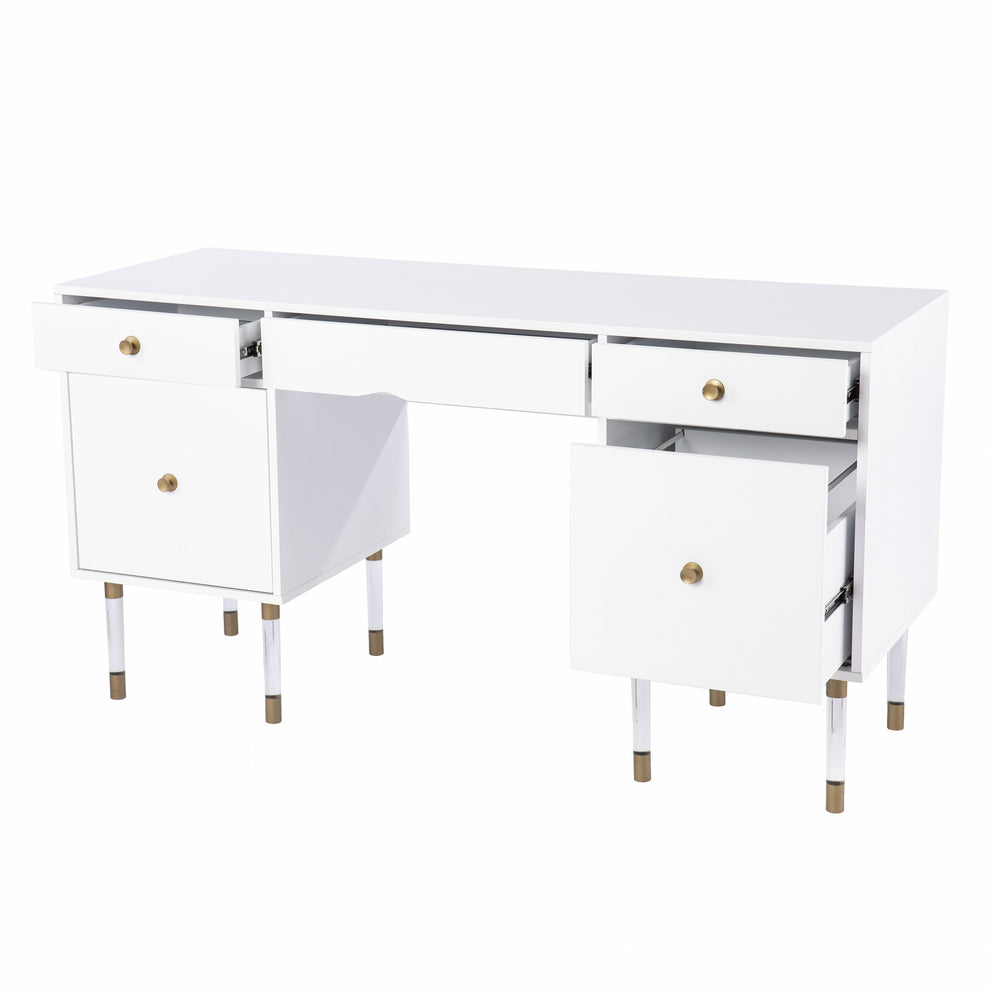 White Wood and Acrylic Writing Desk By Homeroots | Desks | Modishstore - 9