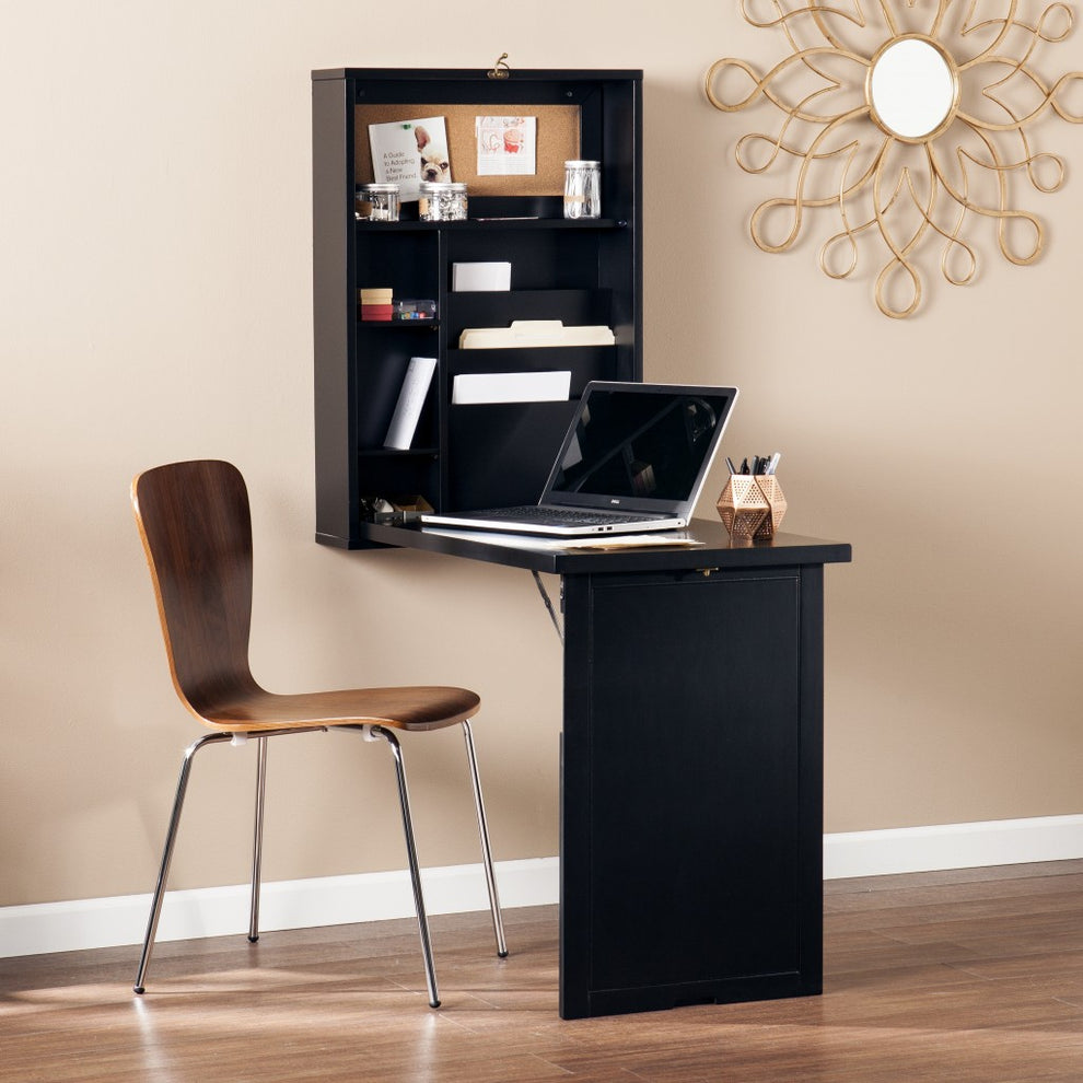 Black Fold Out Convertible Wall Mount Desk By Homeroots | Desks | Modishstore - 3