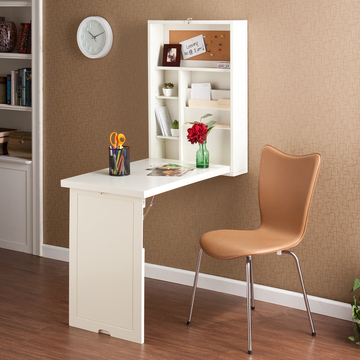 Antique White Fold Out Convertible Wall Mount Desk By Homeroots | Desks | Modishstore