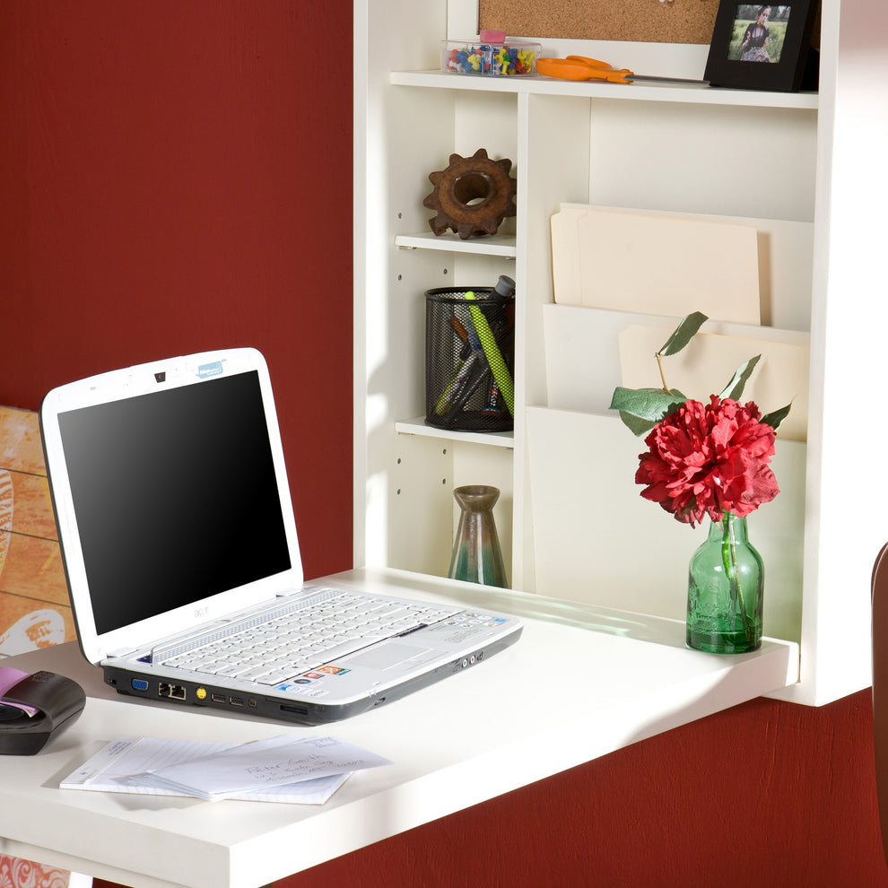 Antique White Fold Out Convertible Wall Mount Desk By Homeroots | Desks | Modishstore - 2