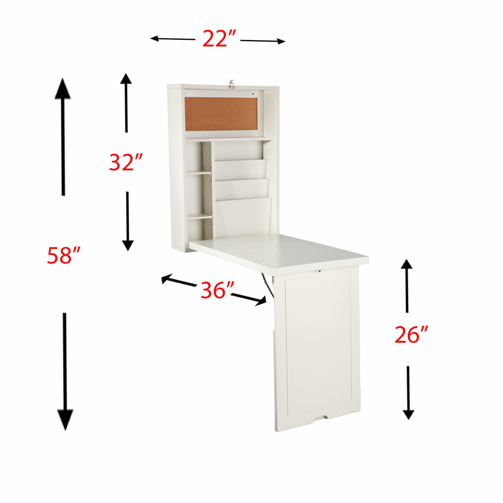 Antique White Fold Out Convertible Wall Mount Desk By Homeroots | Desks | Modishstore - 6
