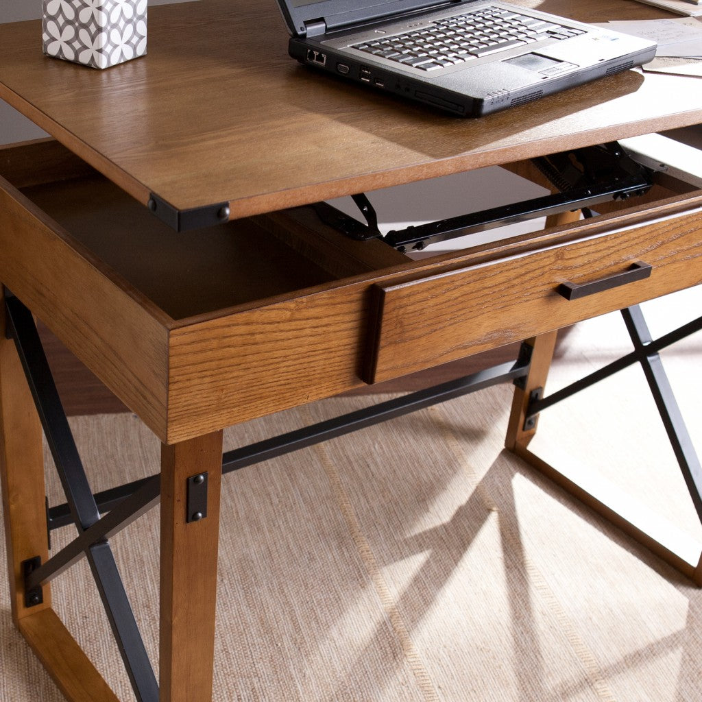 Natural Brown Adjustable Height Desk By Homeroots | Desks | Modishstore - 2