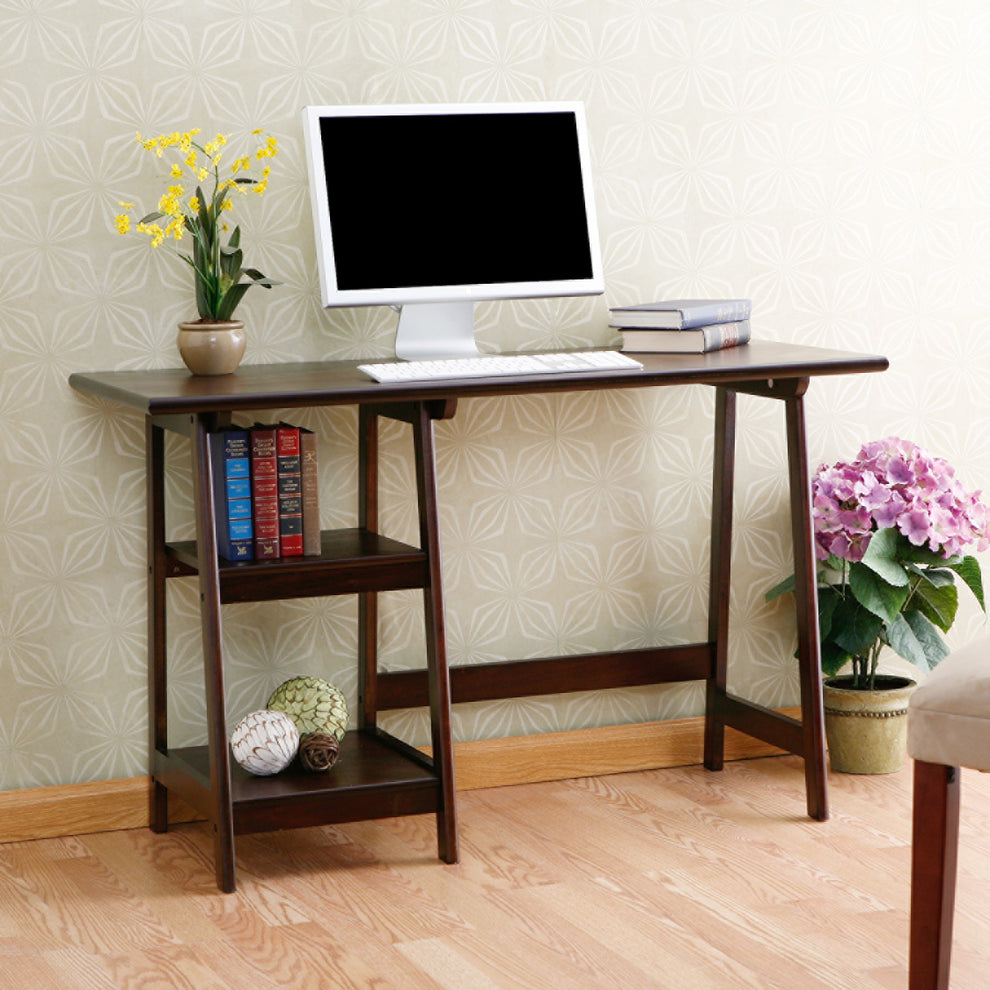 Espresso Sawhorse Desk By Homeroots | Desks | Modishstore - 3