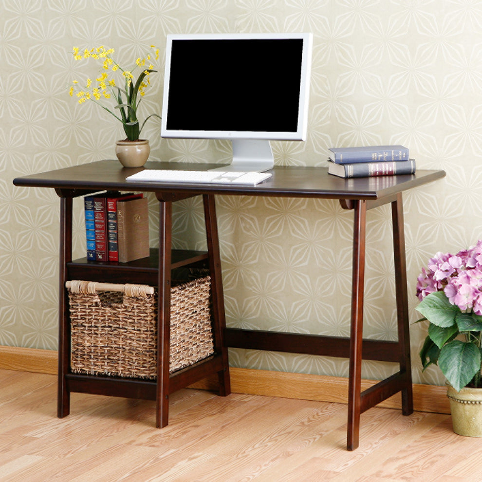 Espresso Sawhorse Desk By Homeroots | Desks | Modishstore - 9