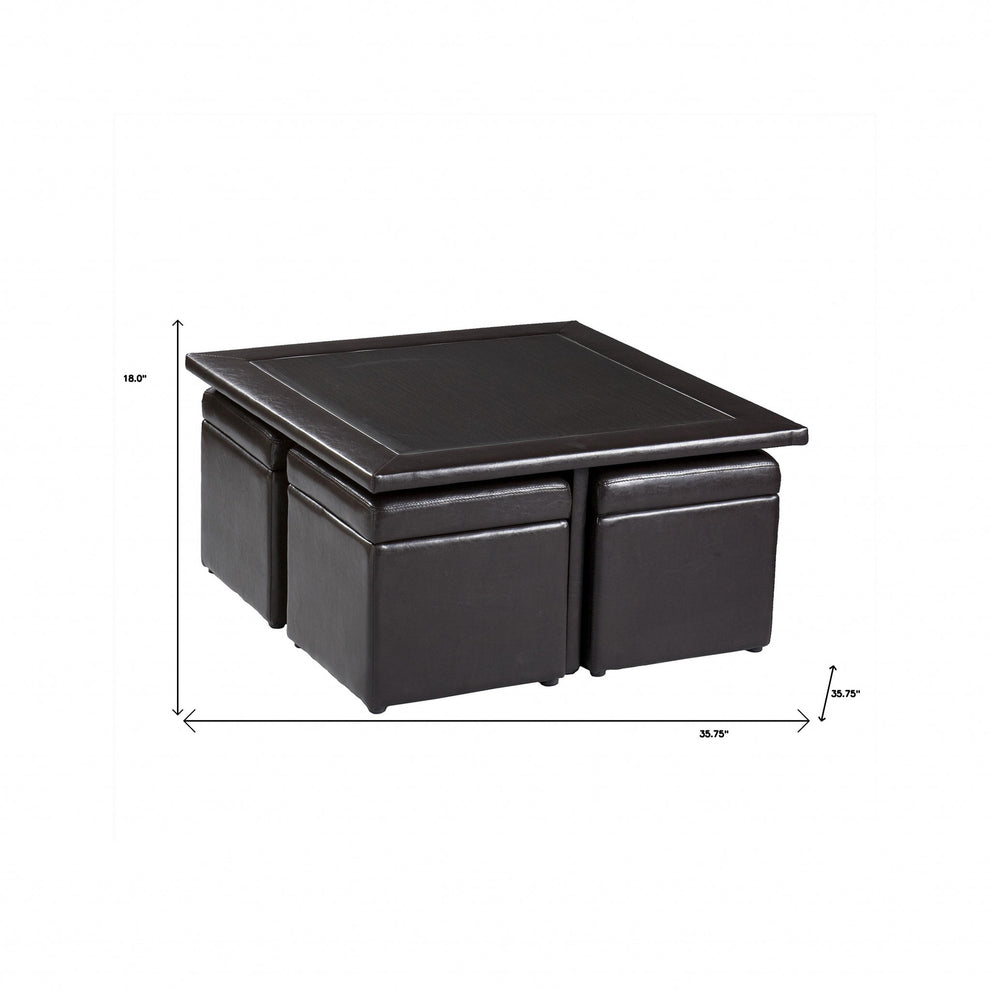 Five Piece Dark Brown Faux Leather Coffee Table and Storage Ottoman Set By Homeroots | Coffee Tables | Modishstore - 8