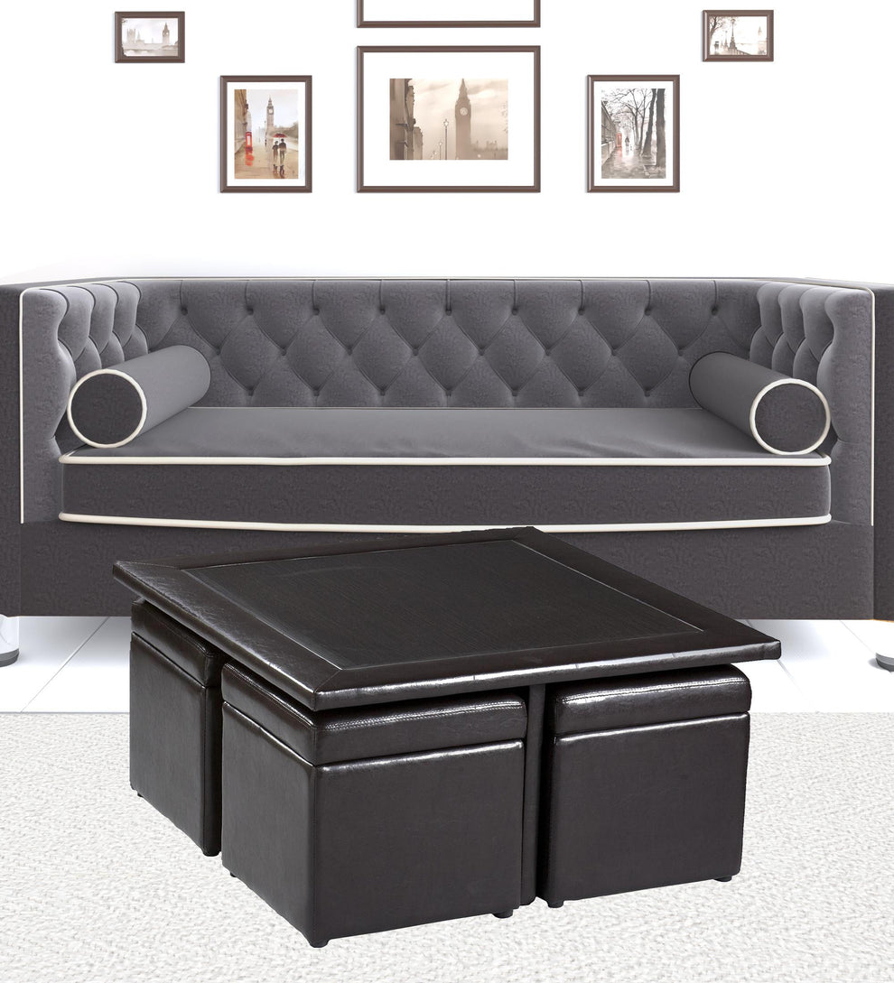 Five Piece Dark Brown Faux Leather Coffee Table and Storage Ottoman Set By Homeroots | Coffee Tables | Modishstore - 9