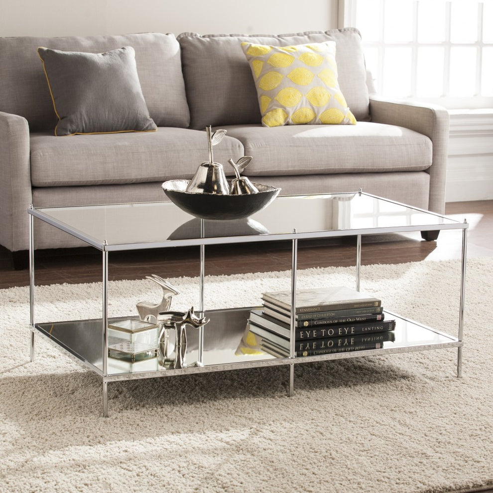 42" Chrome Glass And Metal Rectangular Mirrored Coffee Table By Homeroots | Coffee Tables | Modishstore - 2