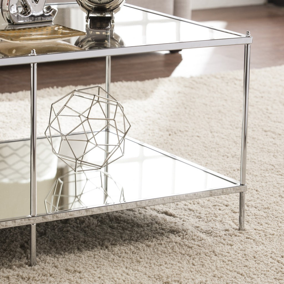 42" Chrome Glass And Metal Rectangular Mirrored Coffee Table By Homeroots | Coffee Tables | Modishstore - 8