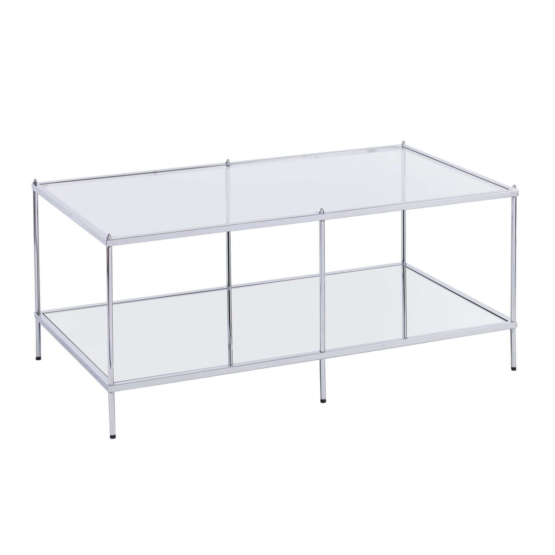 42" Chrome Glass And Metal Rectangular Mirrored Coffee Table By Homeroots | Coffee Tables | Modishstore